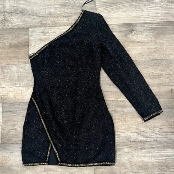 ZARA One Shoulder Textured Metallic Mini Dress NWT — Size M Black - Picture 15 of 16